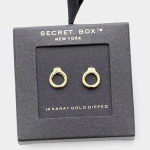 Secret Box 14K Gold Dipped Open Metal Stud Earrings Dainty Delicate Studs New!